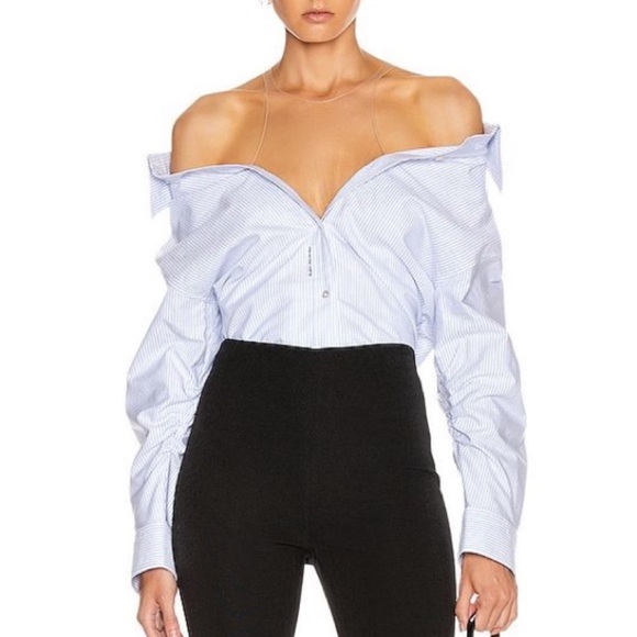 Alexander Wang blue & white striped off the shoulder top size XS - Picture 1 of 5